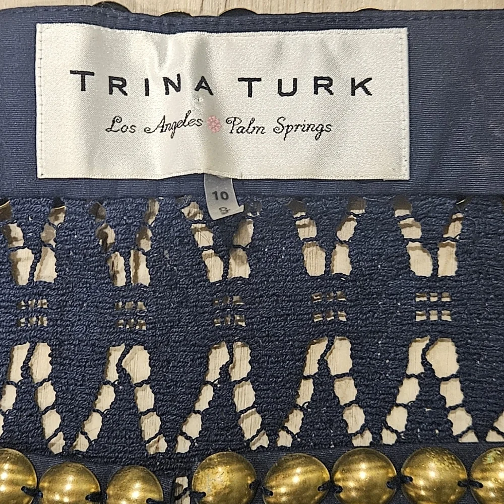 TRINA TURK LOS ANGELES PALM SPRINGS Navy Gold Cropped Bolero Women's Jacket 10. - Picture 6 of 7